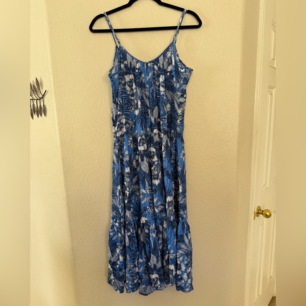 Blue Floral Midi Sundress with Spaghetti Straps - Picture 2 of 5